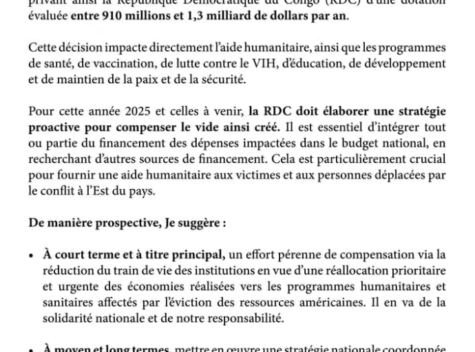 SUSPENSION DES AIDES DE l’USAID : LA RDC DOIT ÉLABORER UNE STRATÉGIE PROACTIVE POUR COMPENSER LE VIDE CRÉÉ (COMMUNIQUÉ)